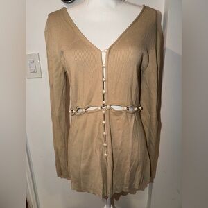 & Other Stories Los Angeles Atelier Beige Rib Pearl Cardigan